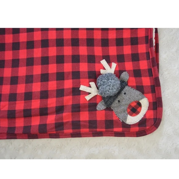 Mud Pie Moose Buffalo Plaid Baby Blanket Red Black Deer Reindeer